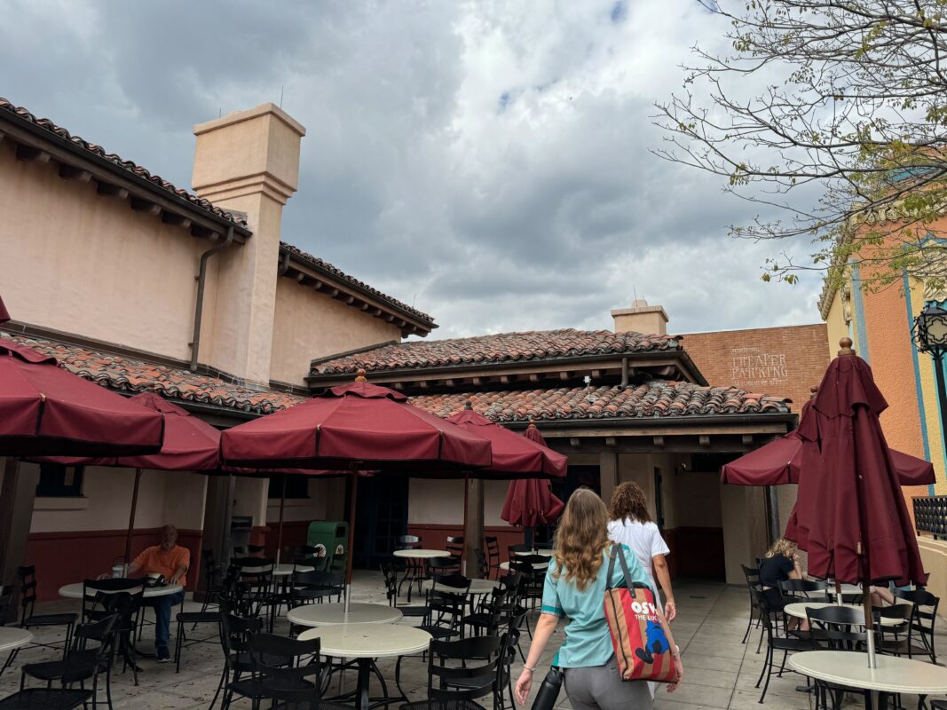 Cafe tables and umbrellas at the former Starring Rolls Cafe