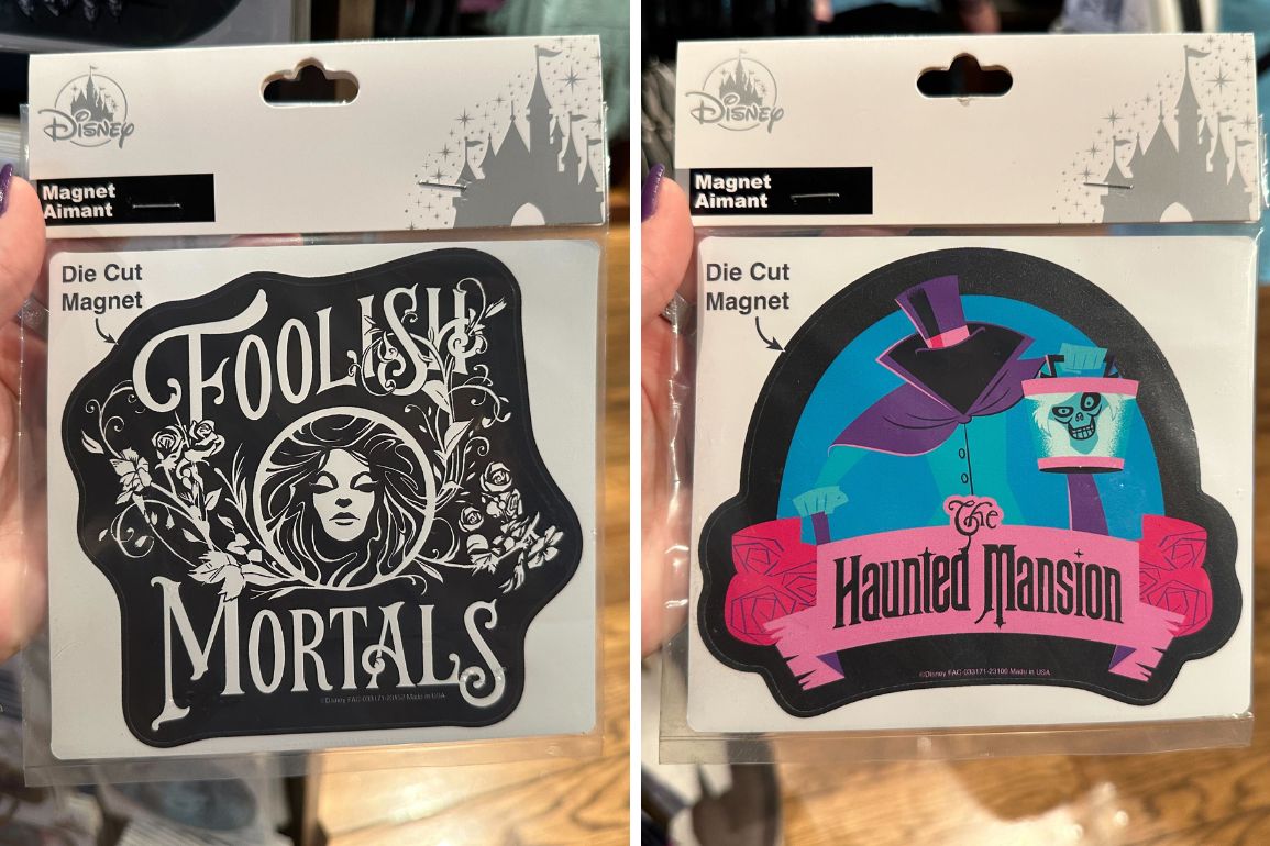 madame Leota and hatbox ghost magnets collage