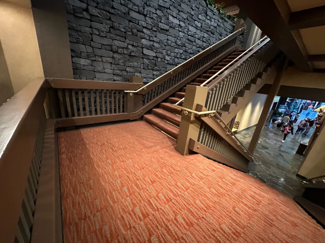 Red carpet on staircase and platform