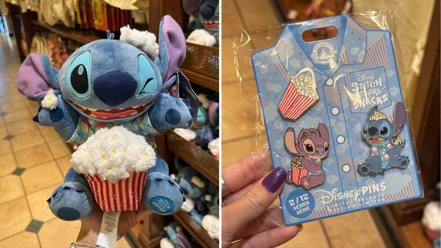 Stitch popcorn plush and pin set