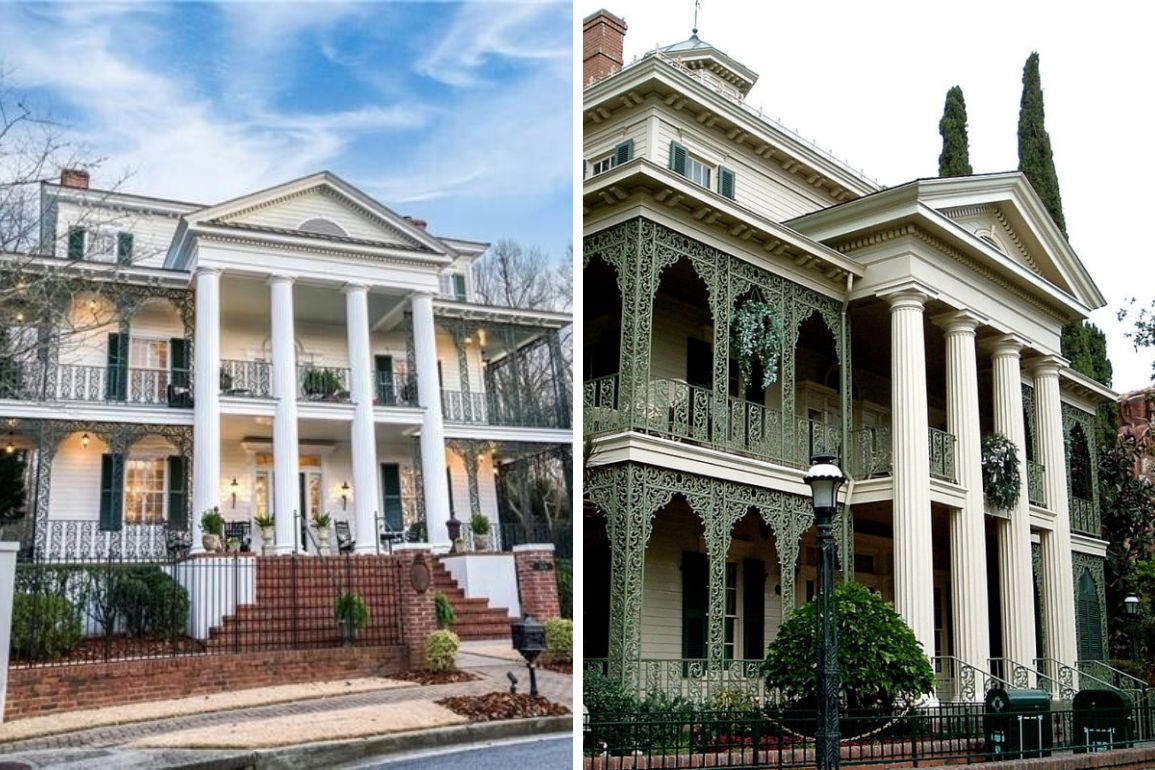 Disneyland Haunted Mansion replica side by side