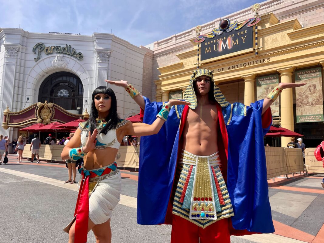 Egyptian guards in front of Revenge of the Mummy