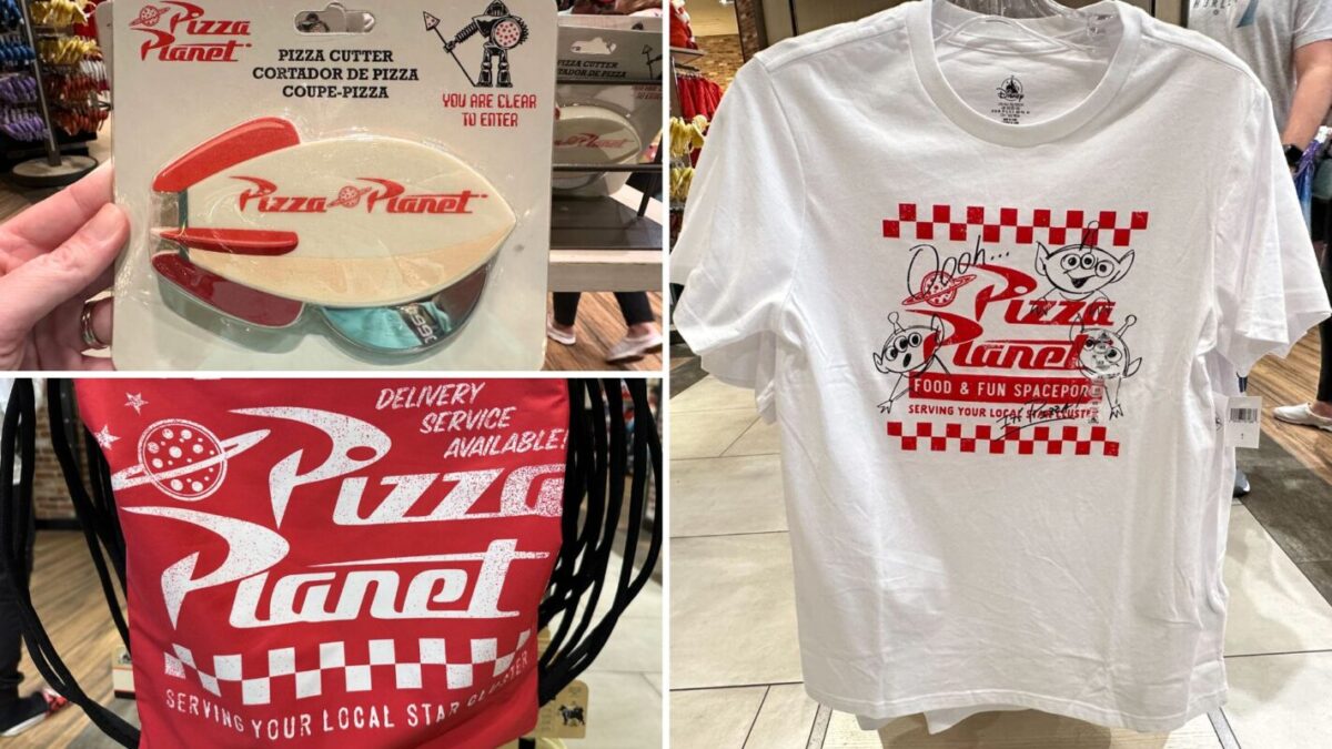 Pizza Planet pizza cutter, t-shirt, bag