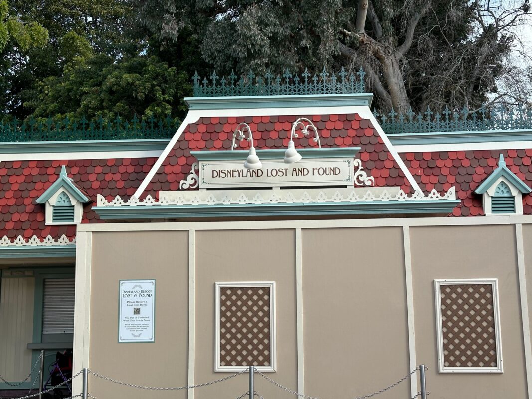 Disneyland Resort lost and found sign above construction walls