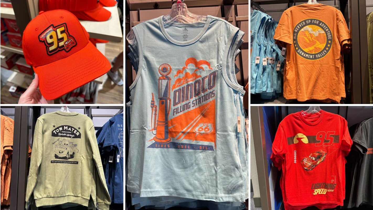 Collage of "Cars" ball cap and shirts