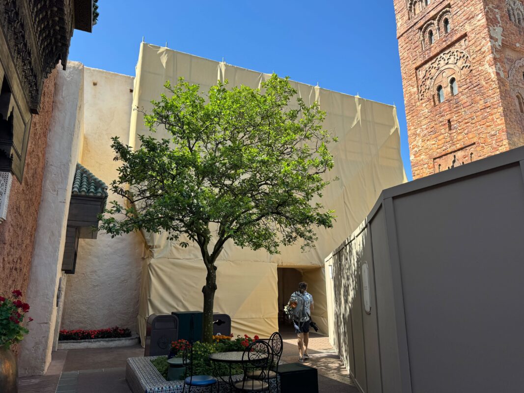 Morocco Pavilion scaffolding and scrim