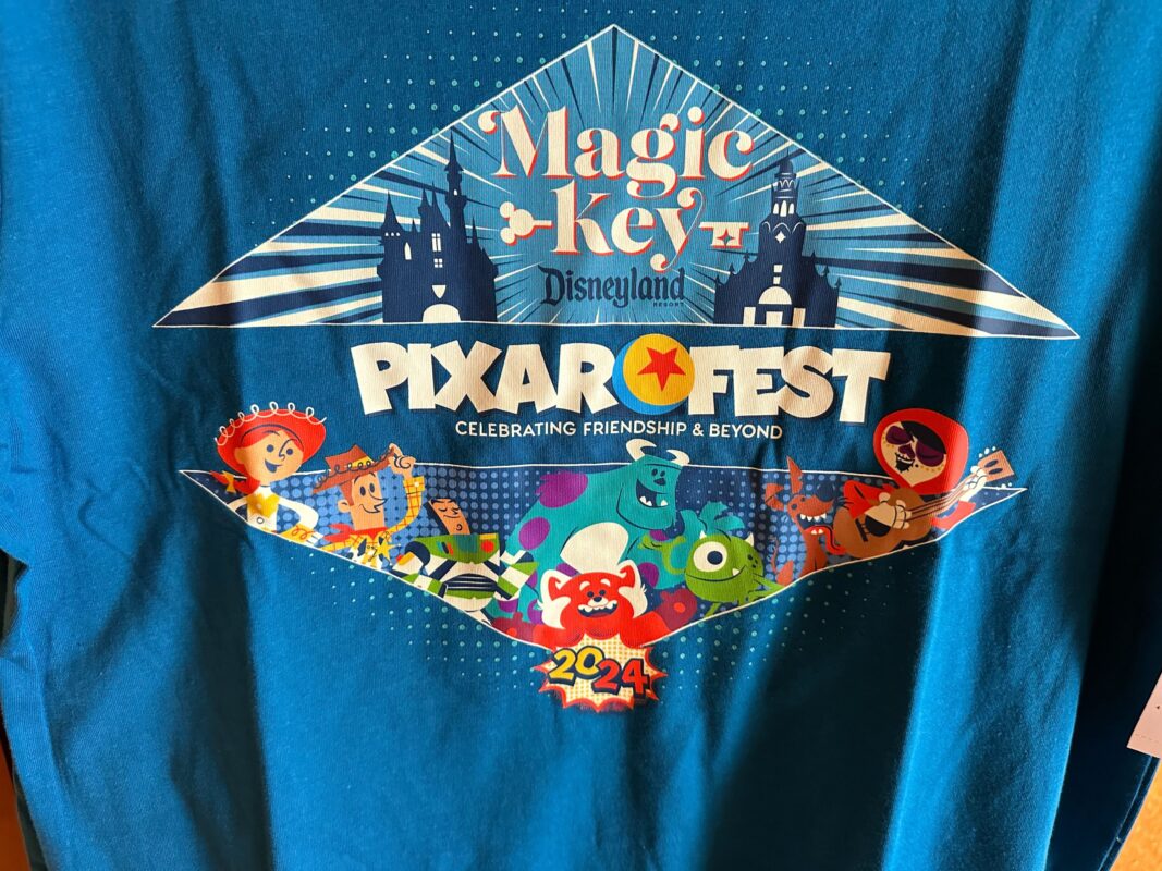A close-up of the art on the Magic Key Pixar Fest T-shirt.