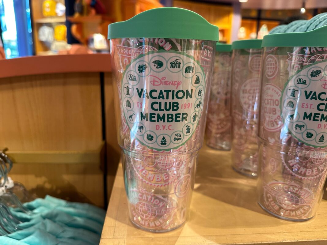 DVC Tervis tumbler sitting on a merchandise display shelf.