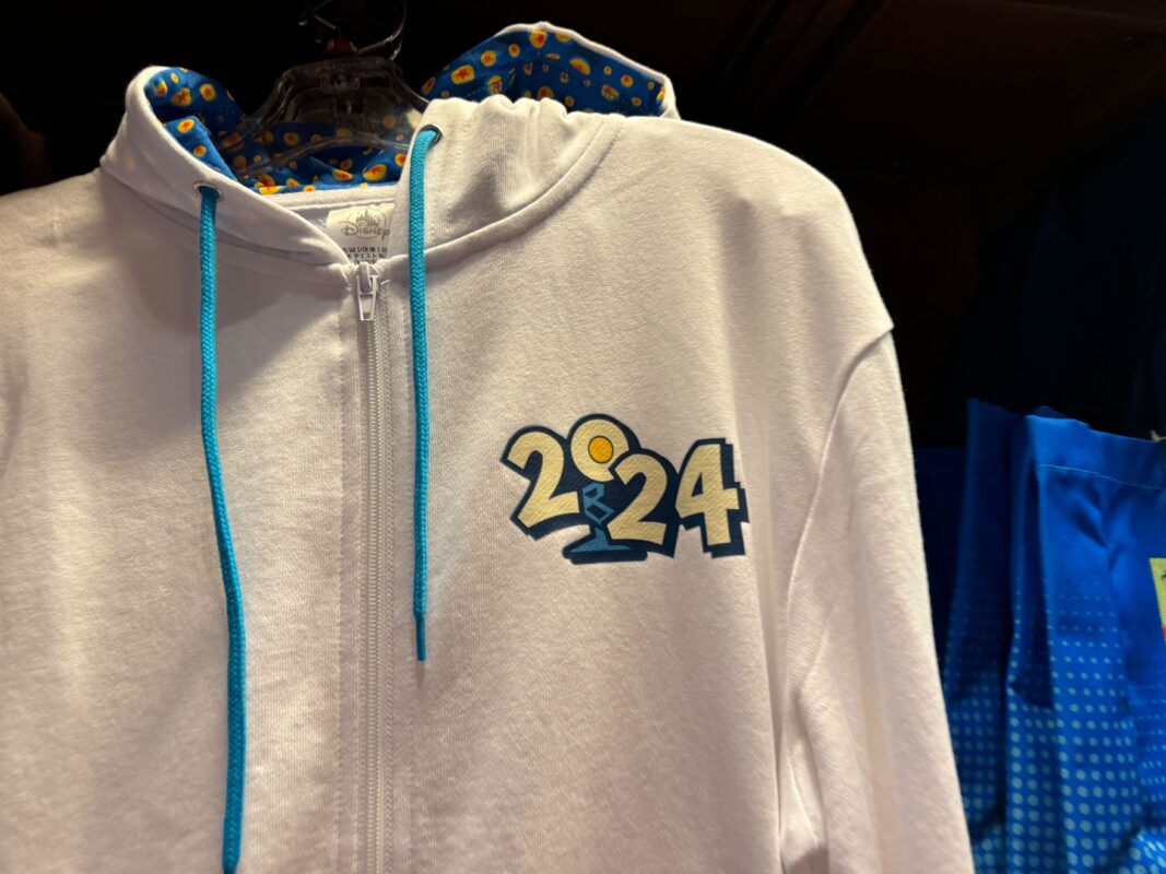 A close-up of the "2024" on the zip-up hoodie.