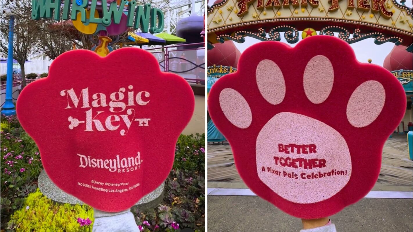 Left: red panda paw with Magic Key logo. Right: other side of paw with pink pads and Better Together logo.