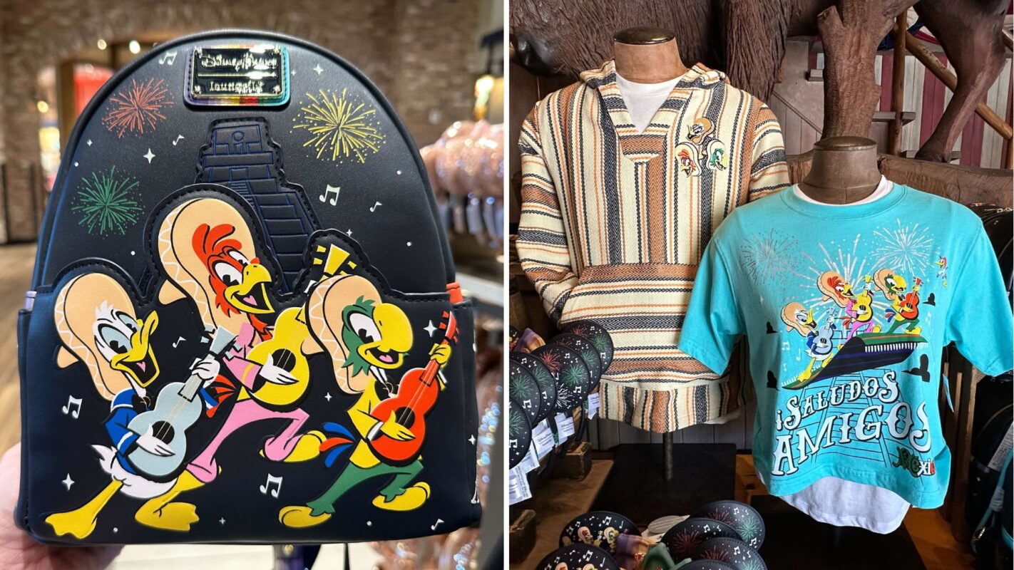 Three Caballeros Loungefly backpack, hoodie, and cropped shirt