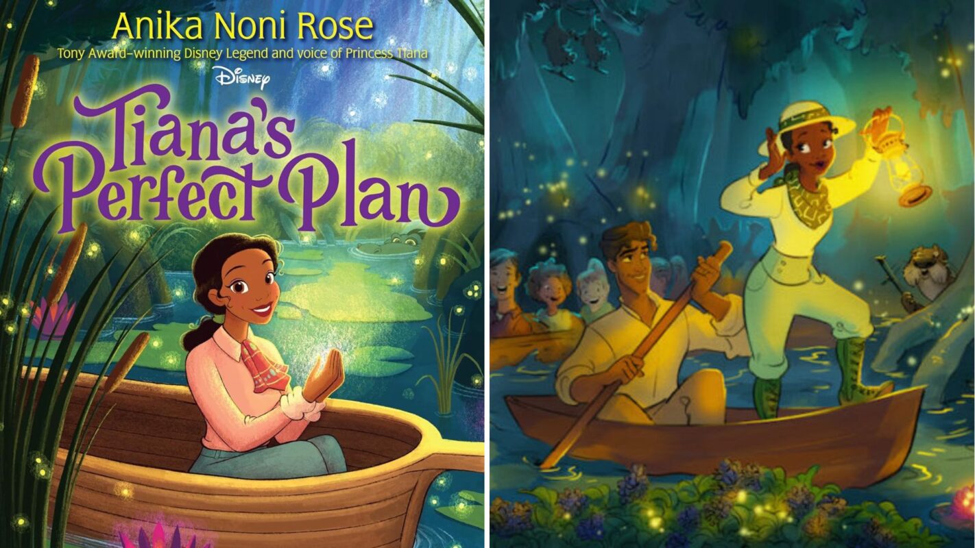 Tiana's Perfect Plan book cover and Tiana's Bayou Adventure concept art