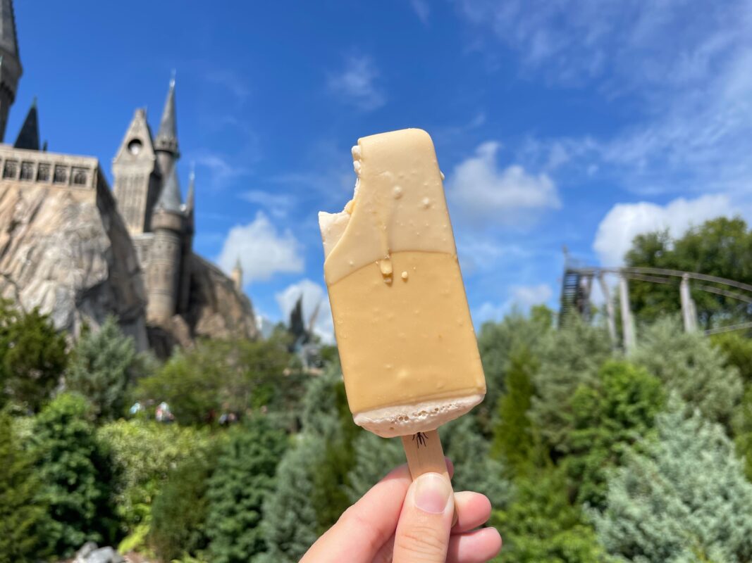 Butterbeer ice lolly with bite missing