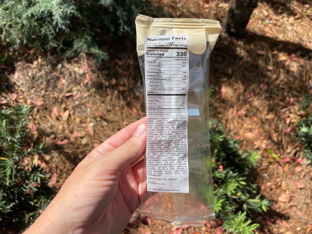 Nutrition facts and ingredients list on plastic packaging