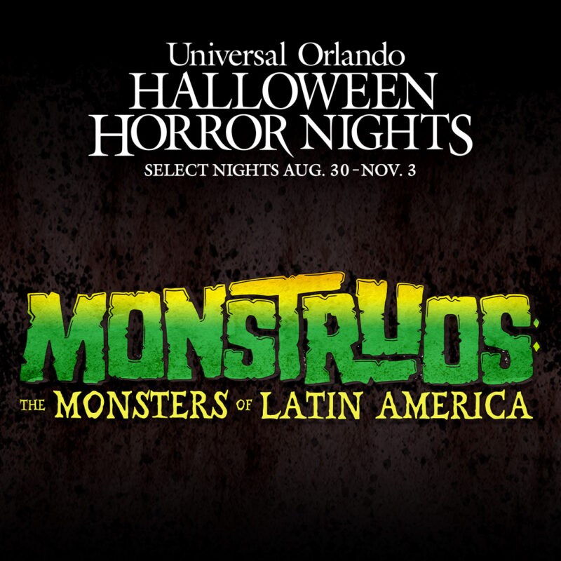 The wordmark for Monstruos: The Monsters of Latin America haunted house at Halloween Horror Nights 33.