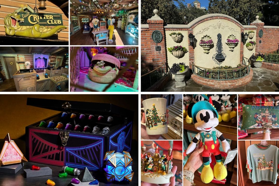 Collage of various themed items and decorations, from figurines to merchandise and art installations, offers a daily recap of inspirations. The scene is completed by a tranquil wall fountain surrounded by lush plants.