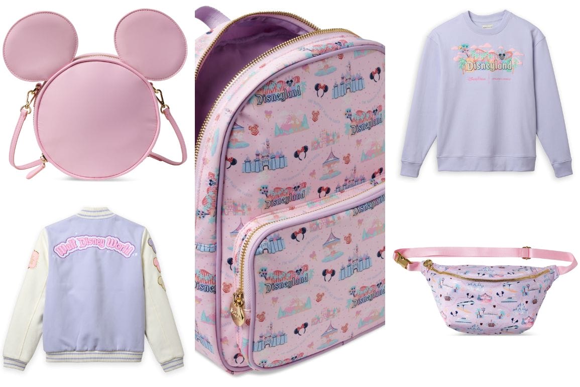 Discover the enchanting Stoney Clover collection of Disneyland-themed merchandise. Featuring a pink Mickey ears bag, pastel backpack, sweatshirt, bomber jacket, and fanny pack, each piece is adorned with Disney's whimsical and pastel designs for a dreamy adventure.