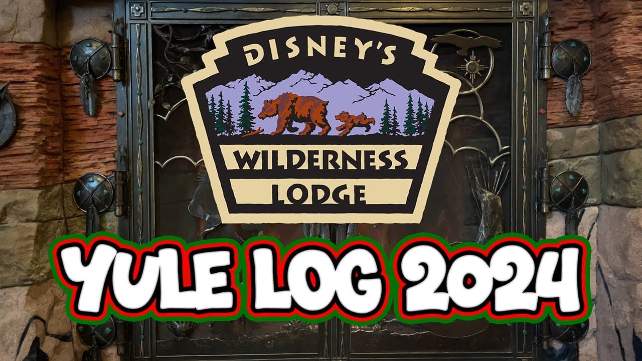 Discover the enchanting sign for Disney's Wilderness Lodge Yule Log 2024, featuring a bear and trees set against a rustic stone and wrought iron backdrop. Perfect for fans of WDWNT, this charming display captures the magic of the wilderness in every detail.