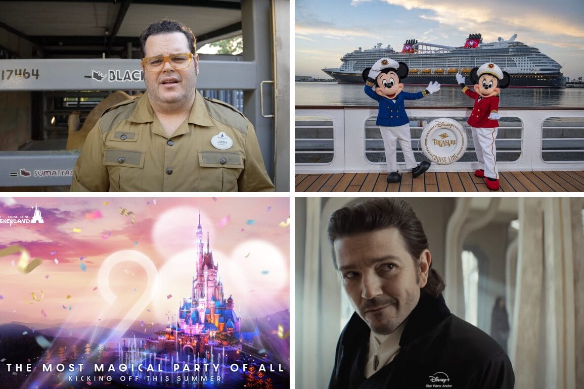 Four images: A person in uniform, two mascots by a ship, and a magical castle with the text "The Most Magical Party of All - Kicking Off This Summer" create today's Daily Recap. Also featured is a person inside a building, capturing intriguing moments.