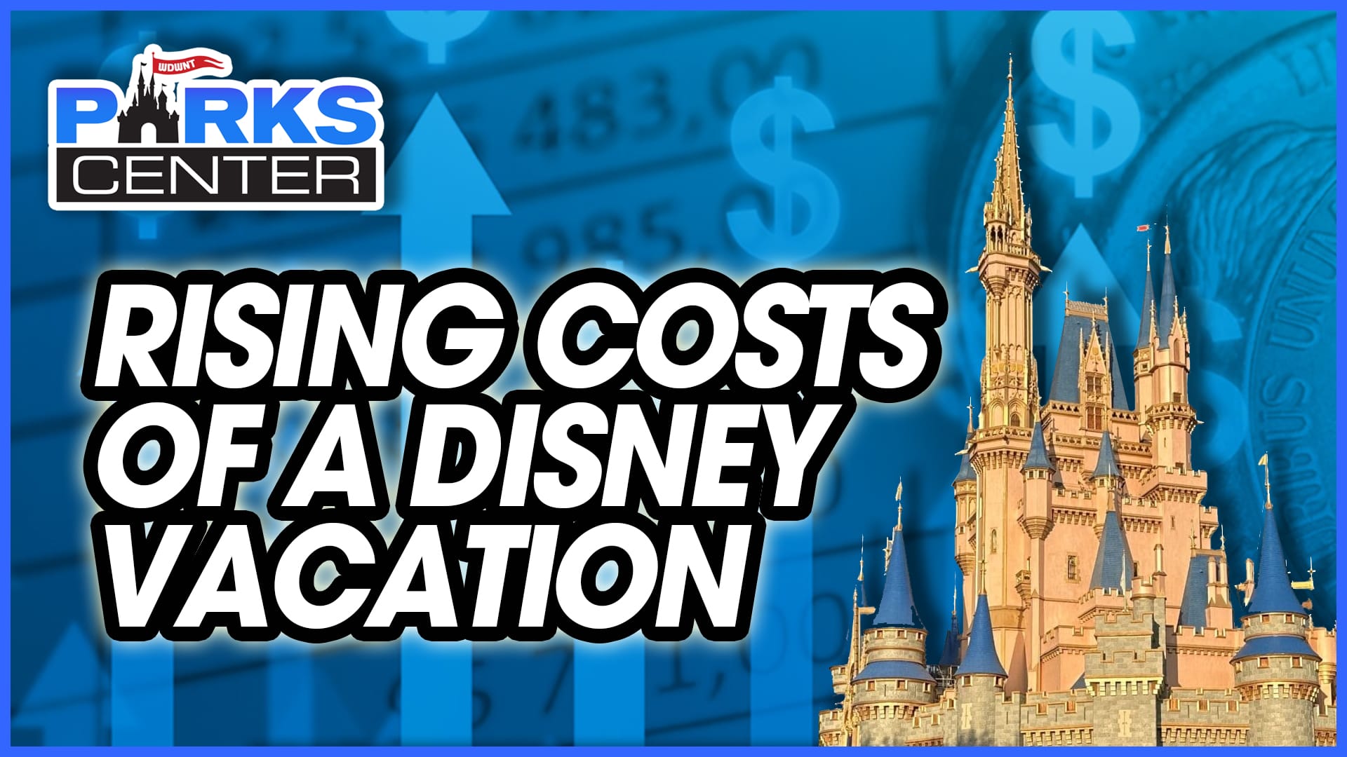 Text reading "Rising Costs of a Disney Vacation" with an image of a castle, dollar signs, and financial numbers in the background, highlighting how factors like maintenance reports are influencing budget considerations for your magical getaway.