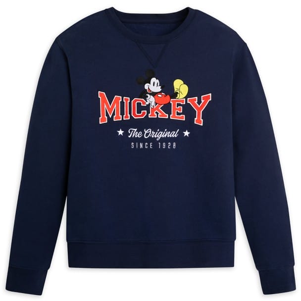 Navy blue sweatshirt featuring a graphic of Mickey Mouse with the text "Mickey The Original Since 1928" in red and white.