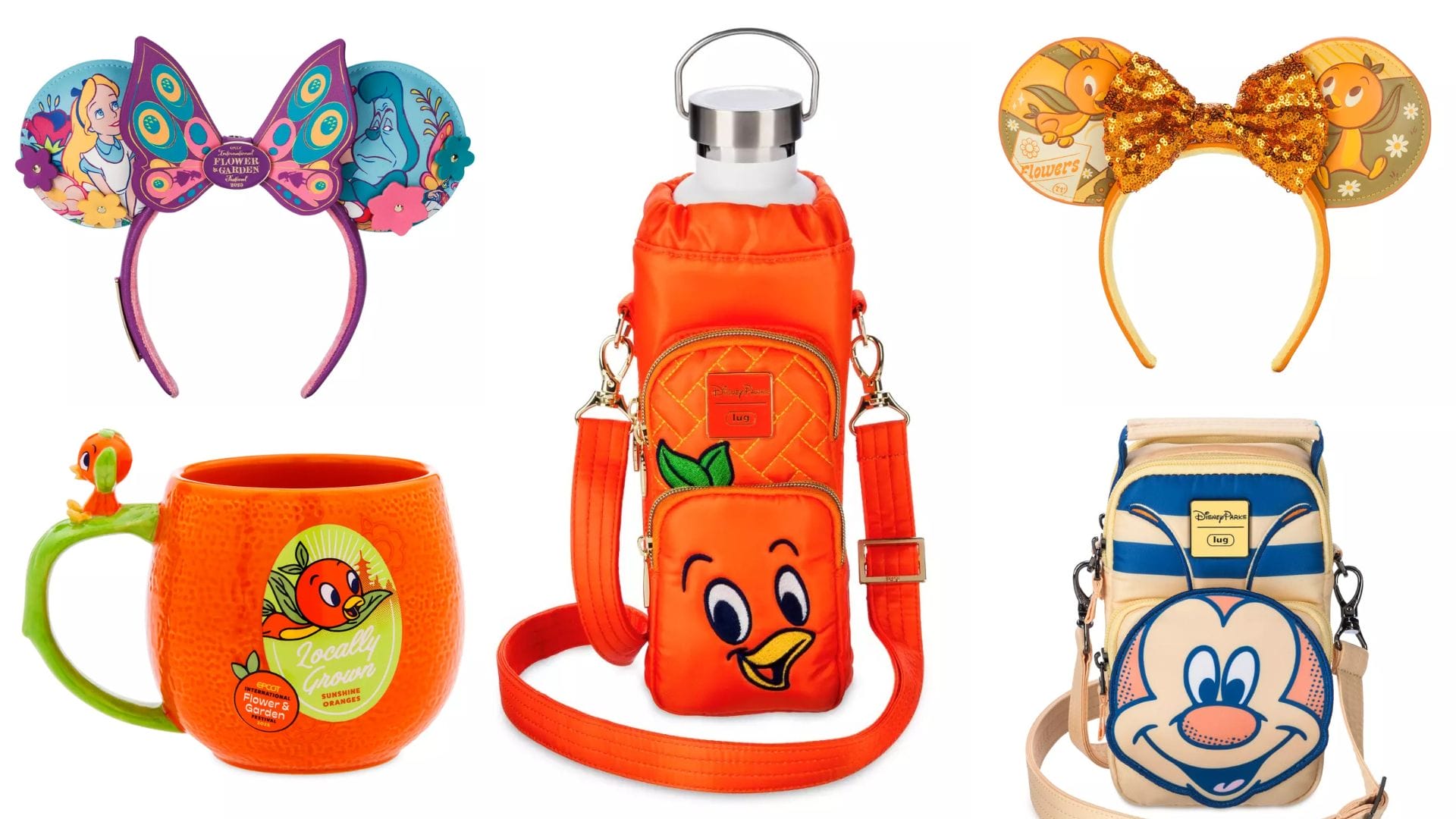 Discover our delightful array of Disney-themed merchandise featuring character ear headbands, an orange mug adorned with a beloved character, and two charming character-themed bags. Perfect for adding a touch of Disney magic to your flower and garden collection!.