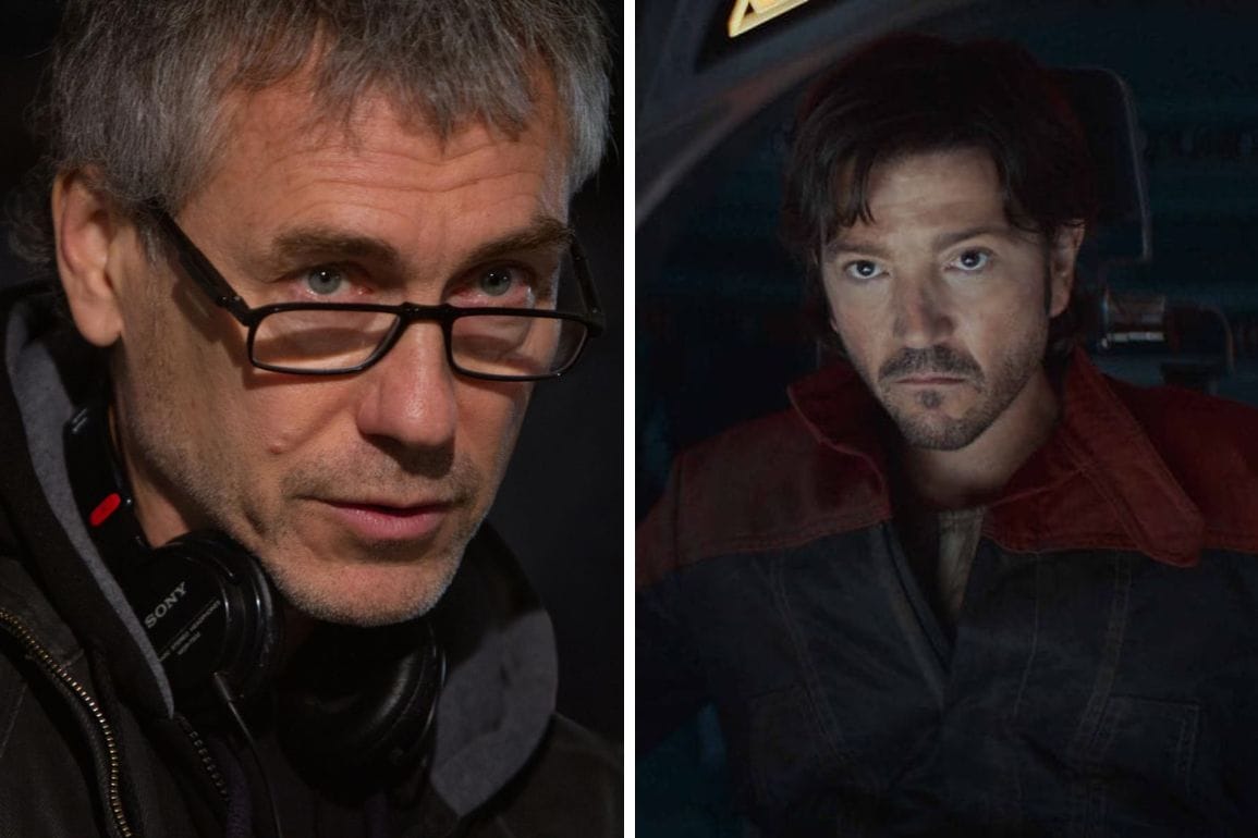 A man wearing glasses with headphones around his neck on the left; a serious-looking man in dark clothing on the right.