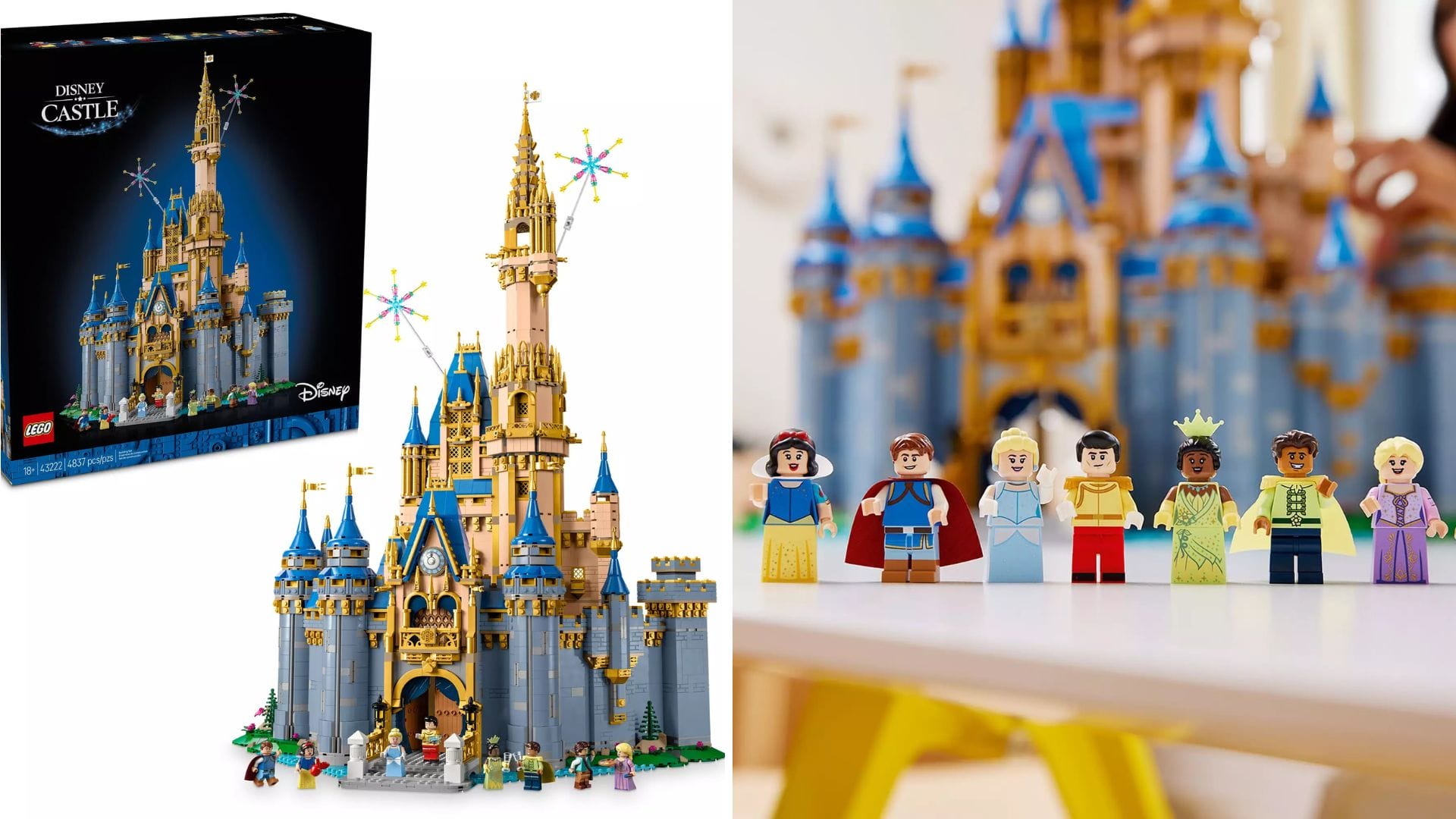 Restocked LEGO Cinderella Castle set with box and six princess minifigures displayed, just like at the Disney Store.