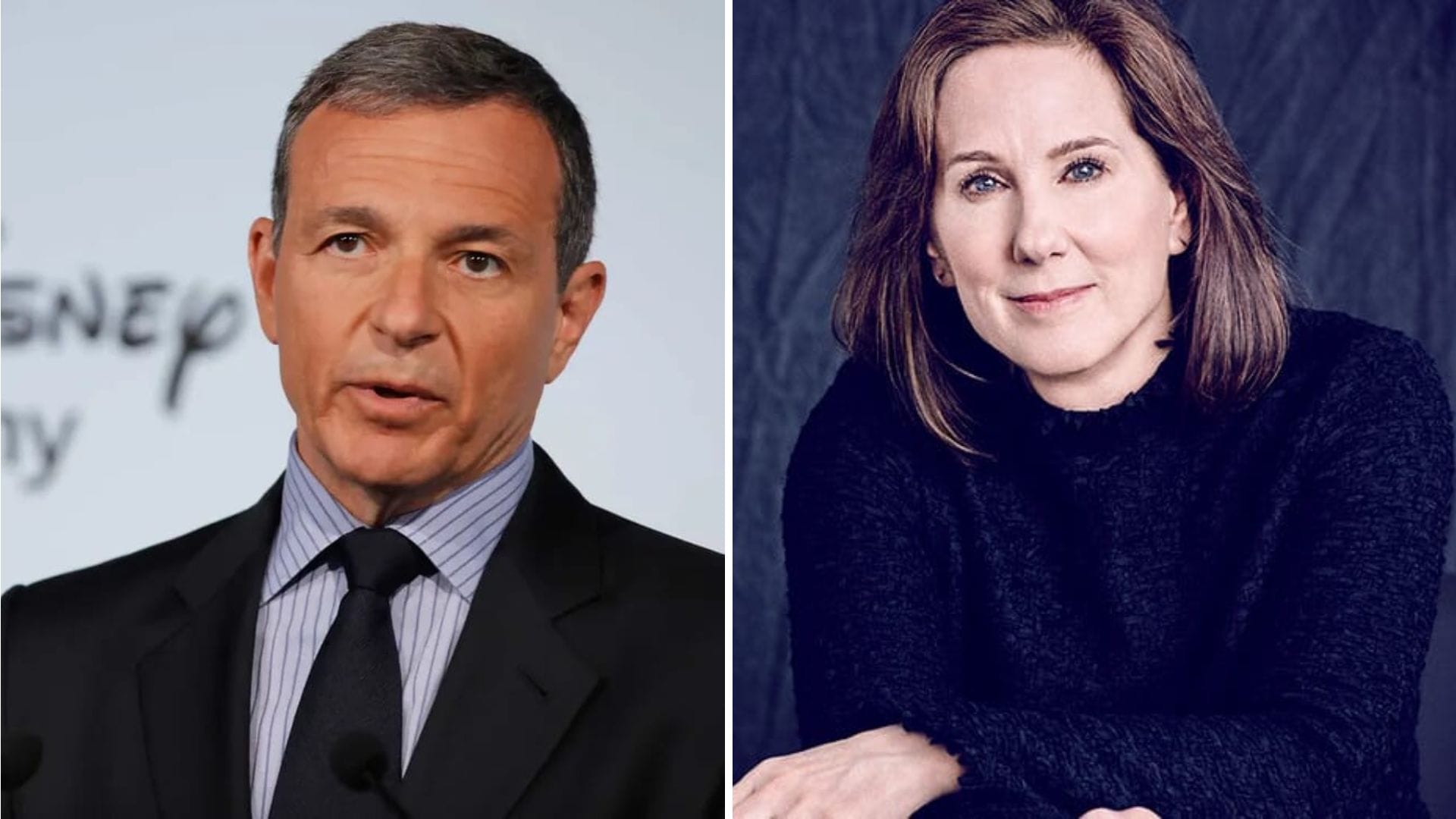 A man in a suit and a woman in a black top are shown side by side in separate portraits.
