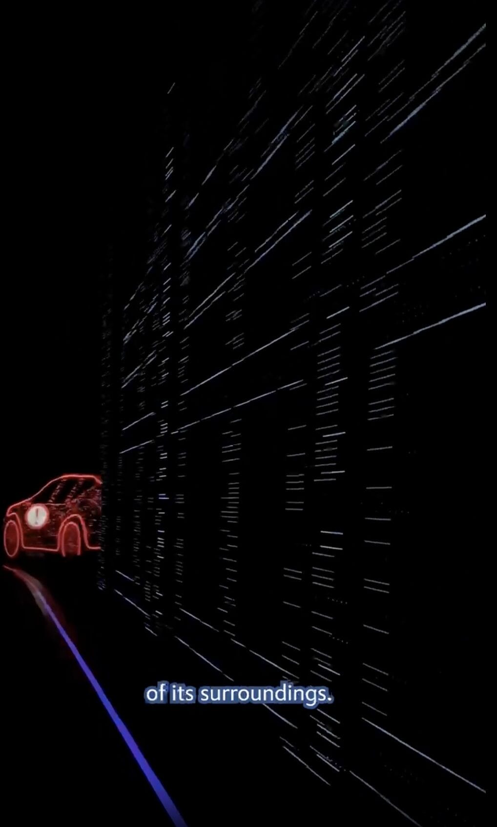 A glowing red car speeds past a digital grid wall, evoking the excitement of a test track reopening.