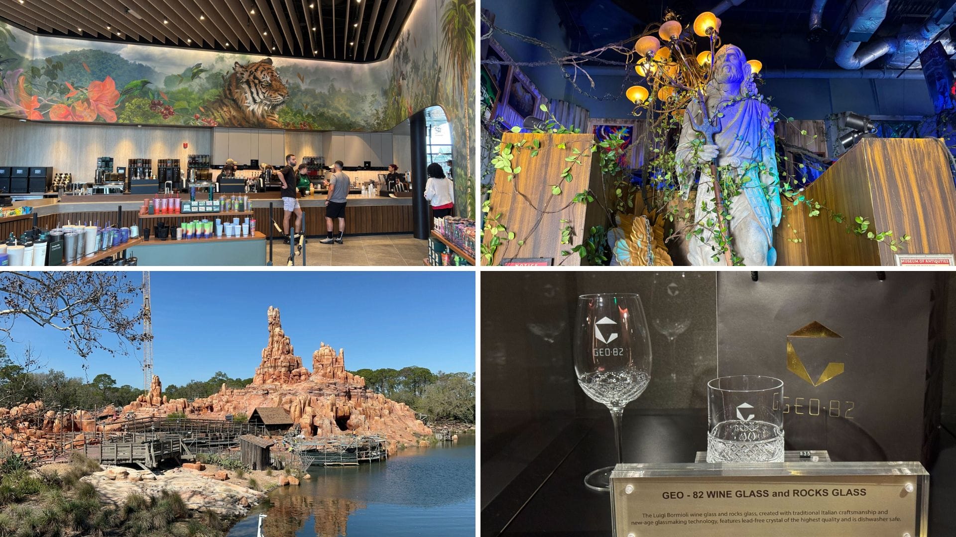 Daily Recap: A coffee shop with a tiger mural, jungle-themed restaurant, rocky ride, and Tribute Store GEO.B2 glasses.