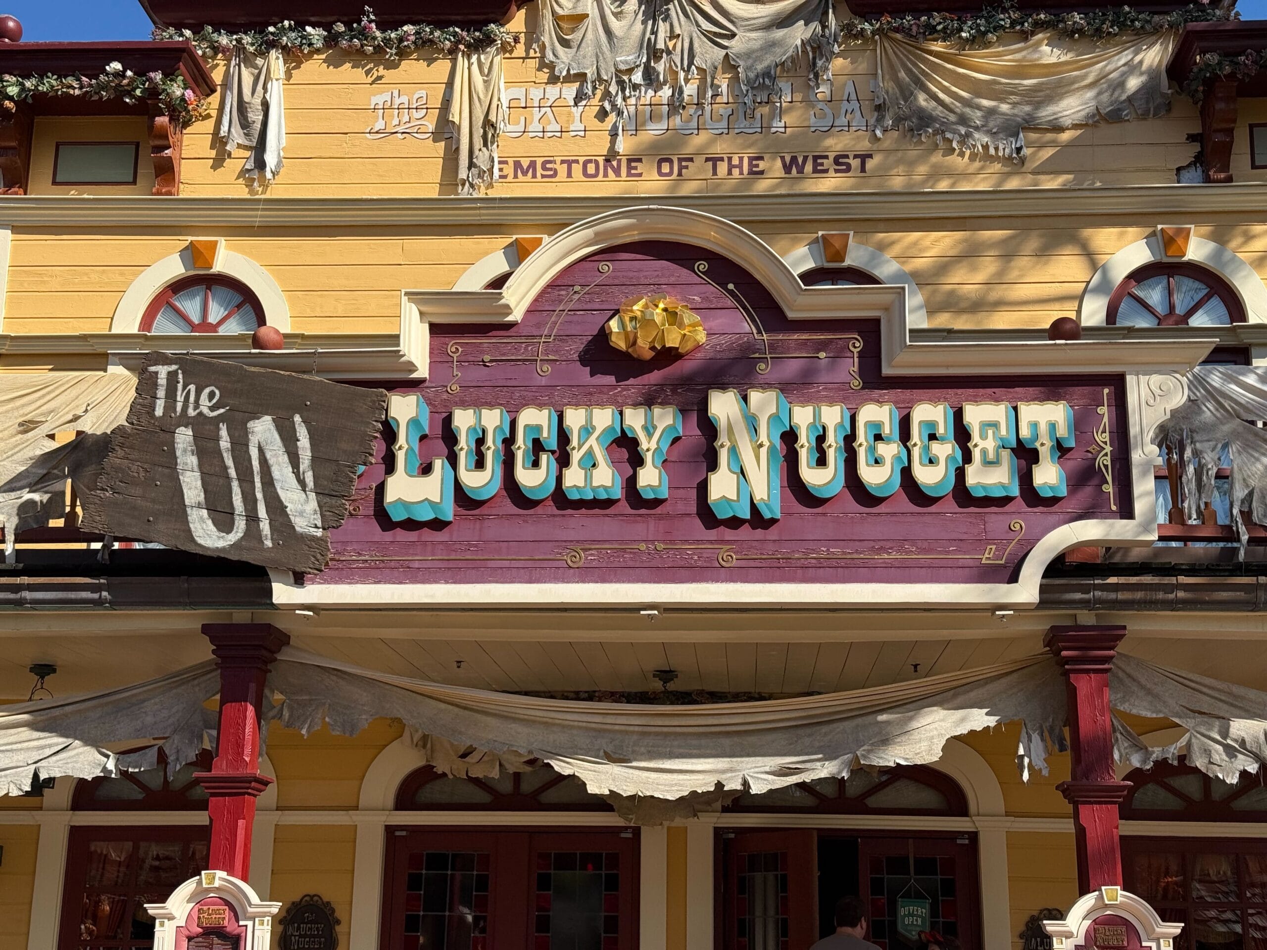 The Unlucky Nugget Saloon at Disneyland Paris, near Phantom Manor, is spookily decorated for Halloween.