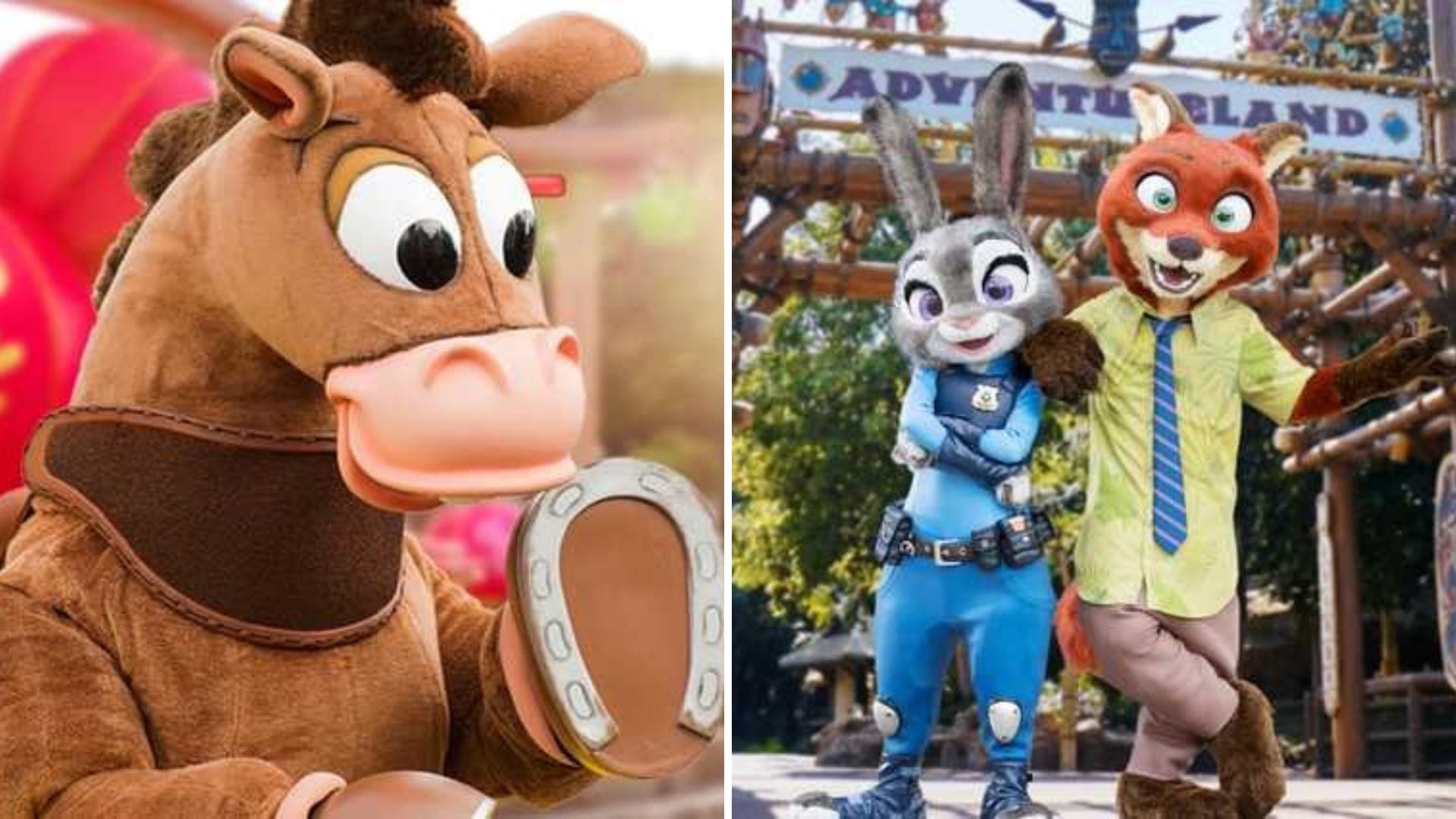 Bullseye, Judy Hopps, and Nick Wilde pose by Adventureland at Hong Kong Disneyland’s 20th Anniversary Celebration.