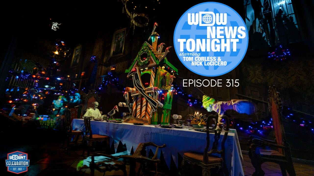 A spooky, festive Halloween table scene reminiscent of Disney Park decor, featuring a playful Cornac the Magnificent tribute.