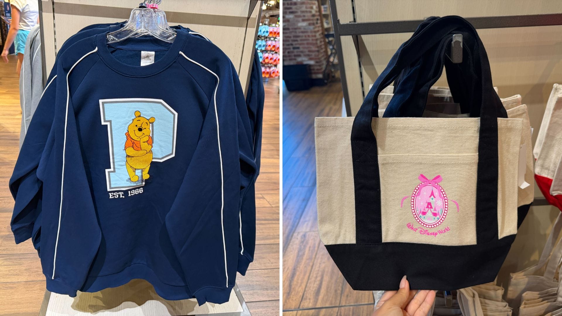 New Disney World Canvas Tote Bags & Winnie the Pooh Letterman Sweatshirts
