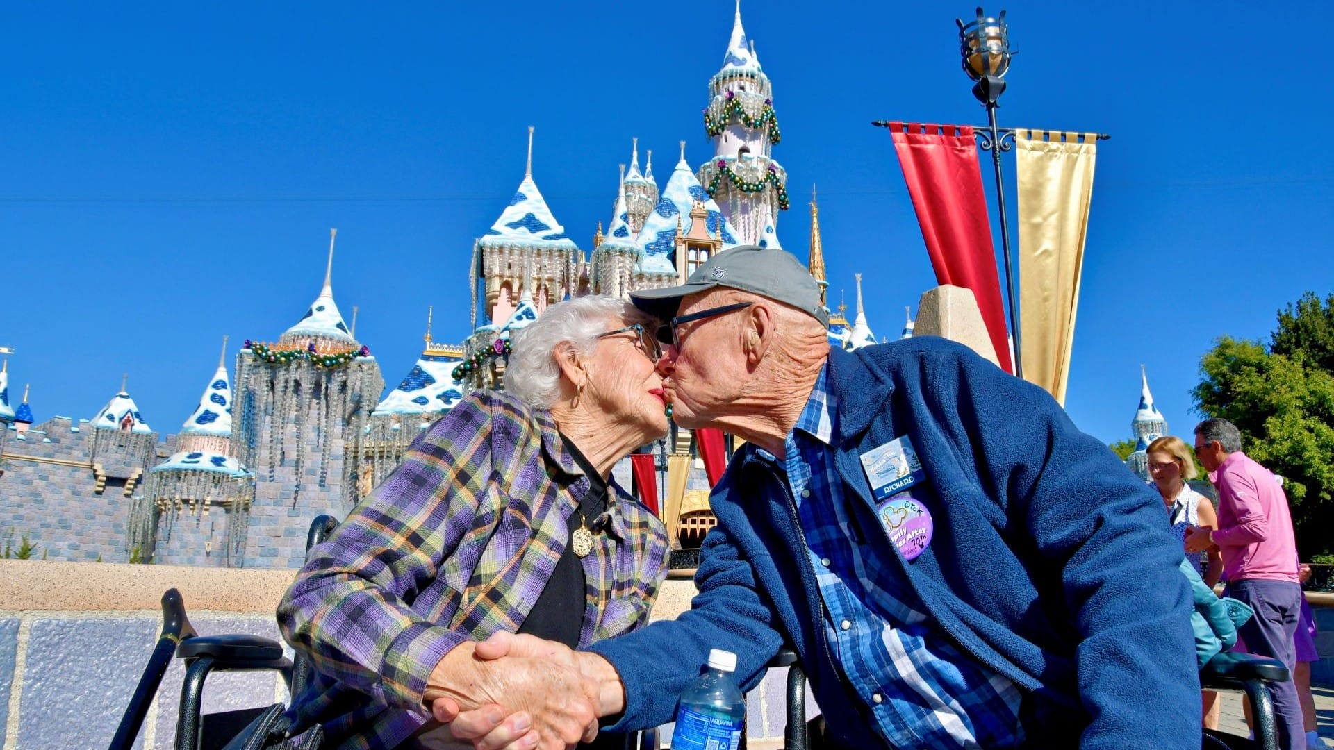 Dick and Cynthia Borrud at the Disneyland Resort during the holiday season.