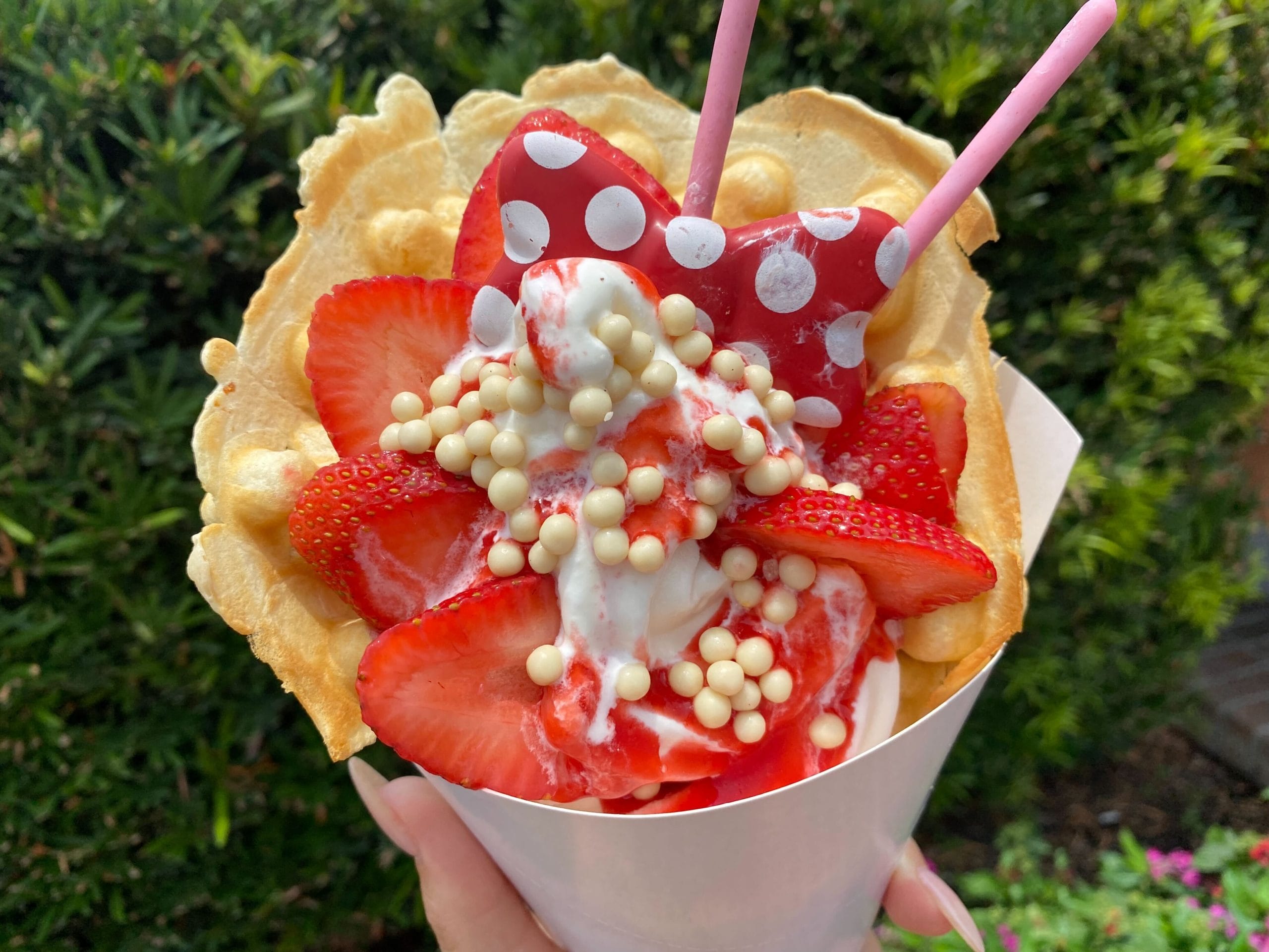 Marketplace Snacks in Disney Springs offers a Mickey-shaped bubble waffle cone sundae.