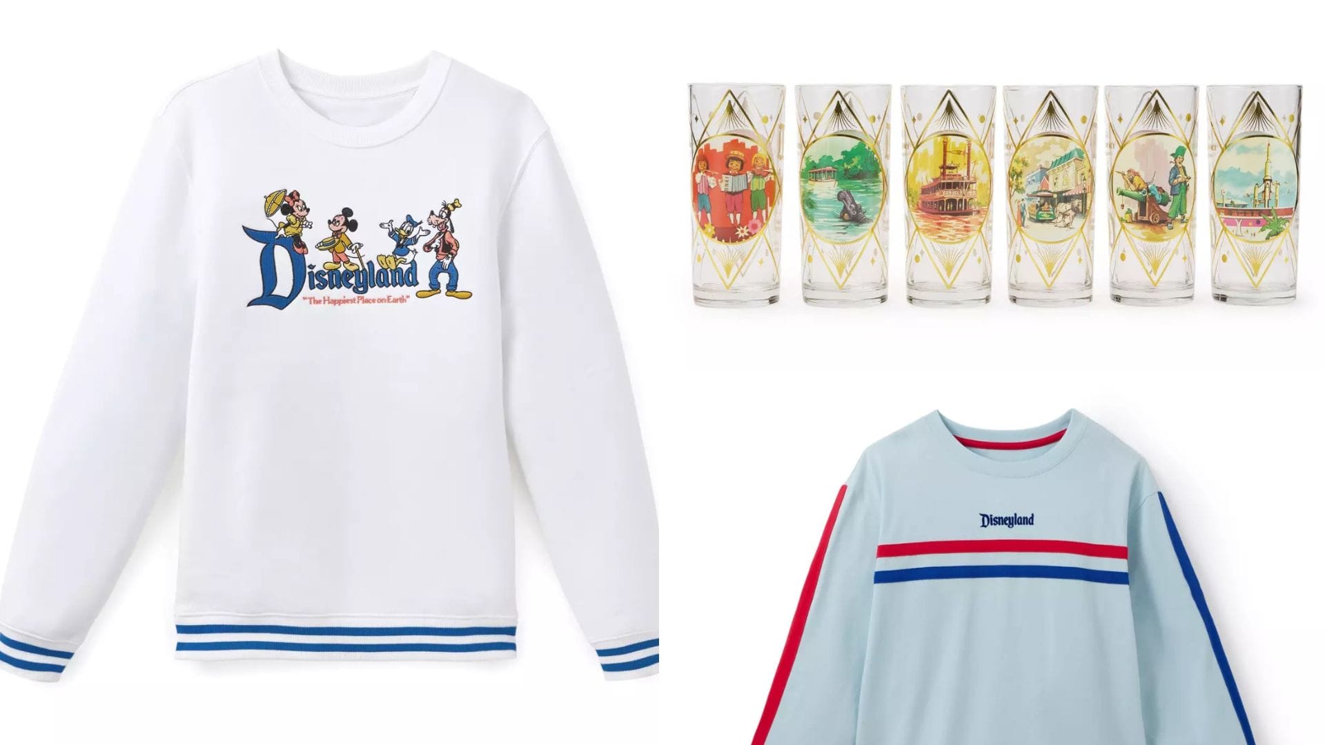 New Disneyland 70th Anniversary Sweatshirt, Long-Sleeve Tee, and Glassware From Disney Store