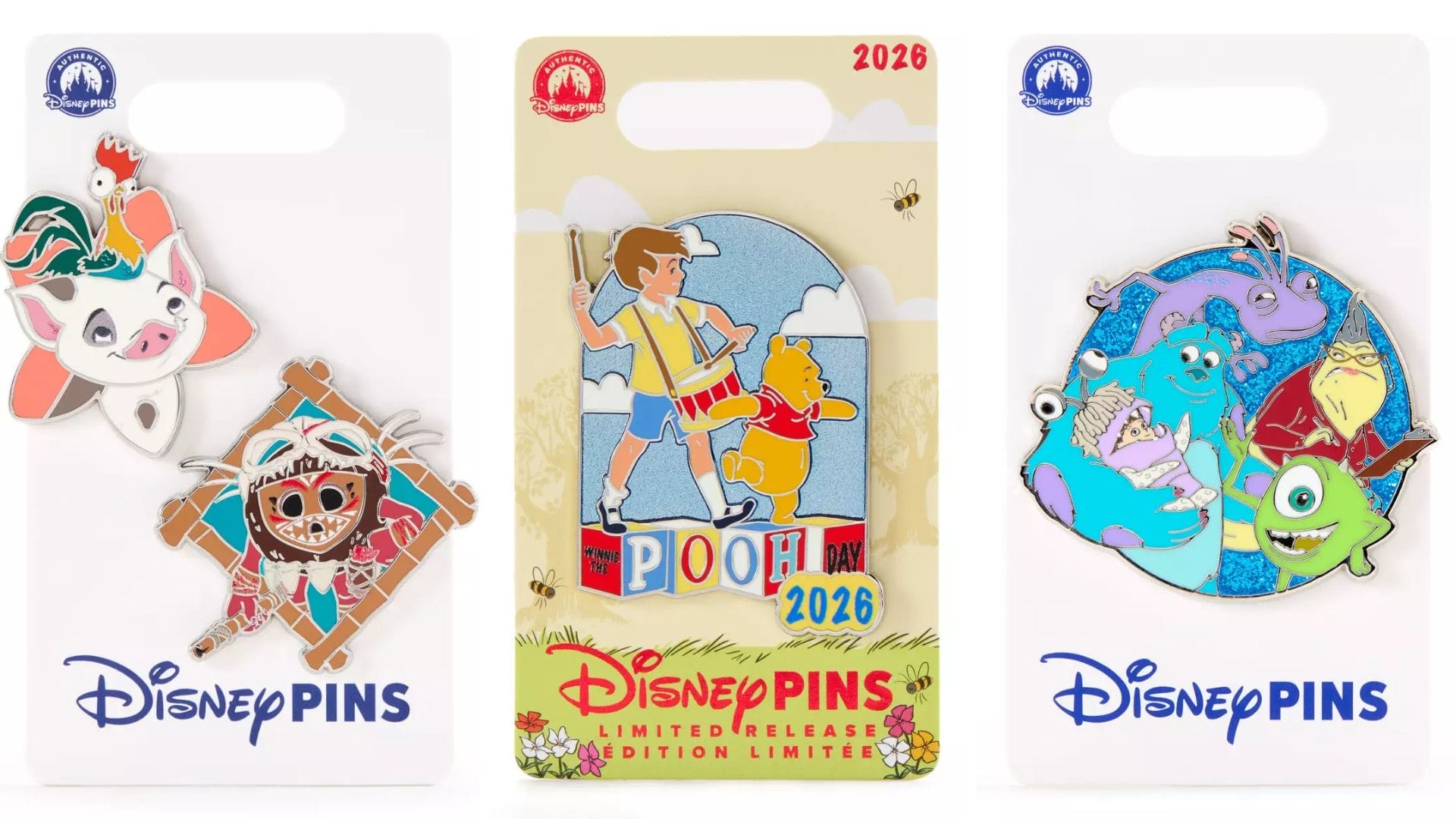 Winnie the Pooh Day, Moana, and Monsters Inc. Pins From Disney Store