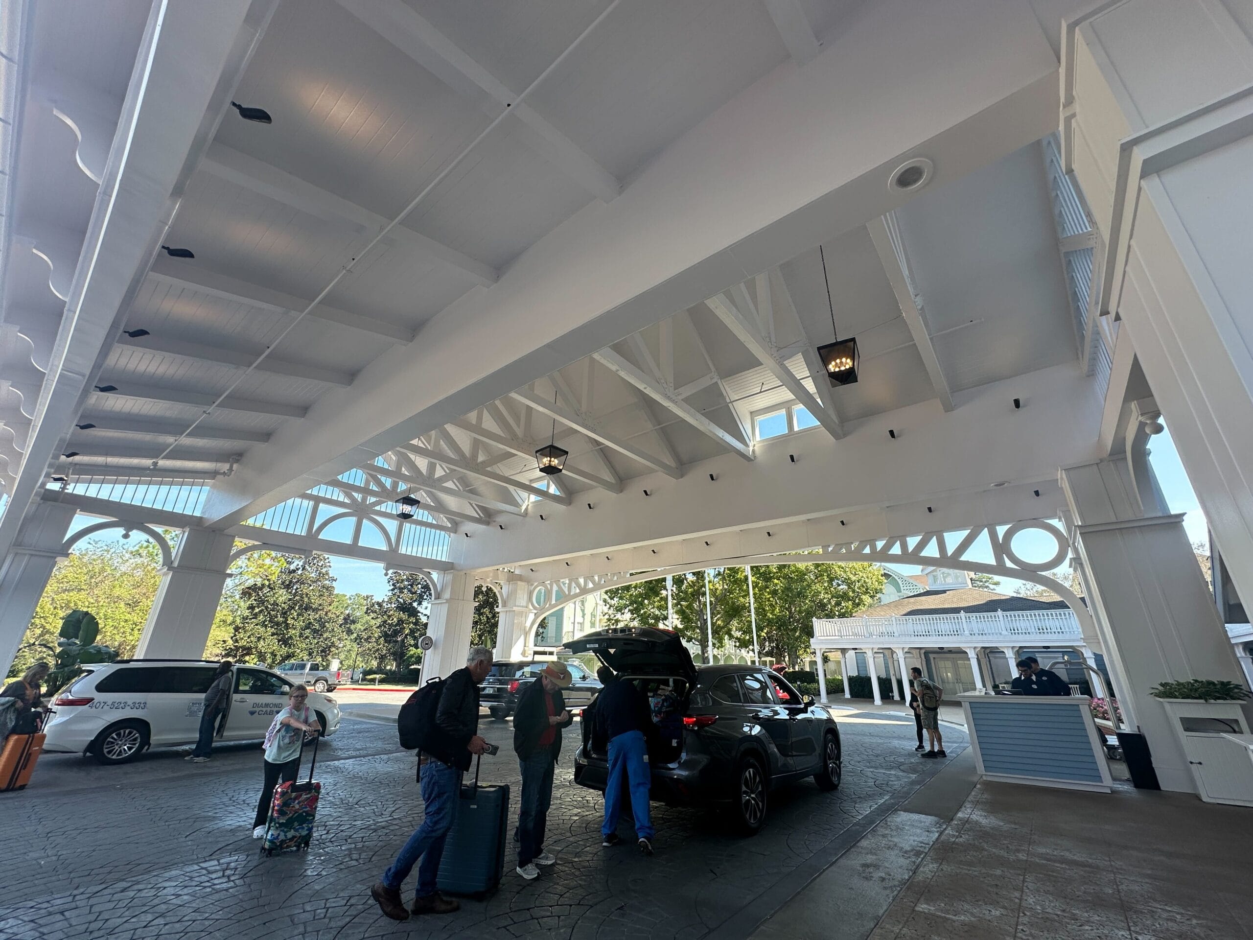Construction is done on the porte cochere at the main entrance of Disney's Beach Club Resort.
