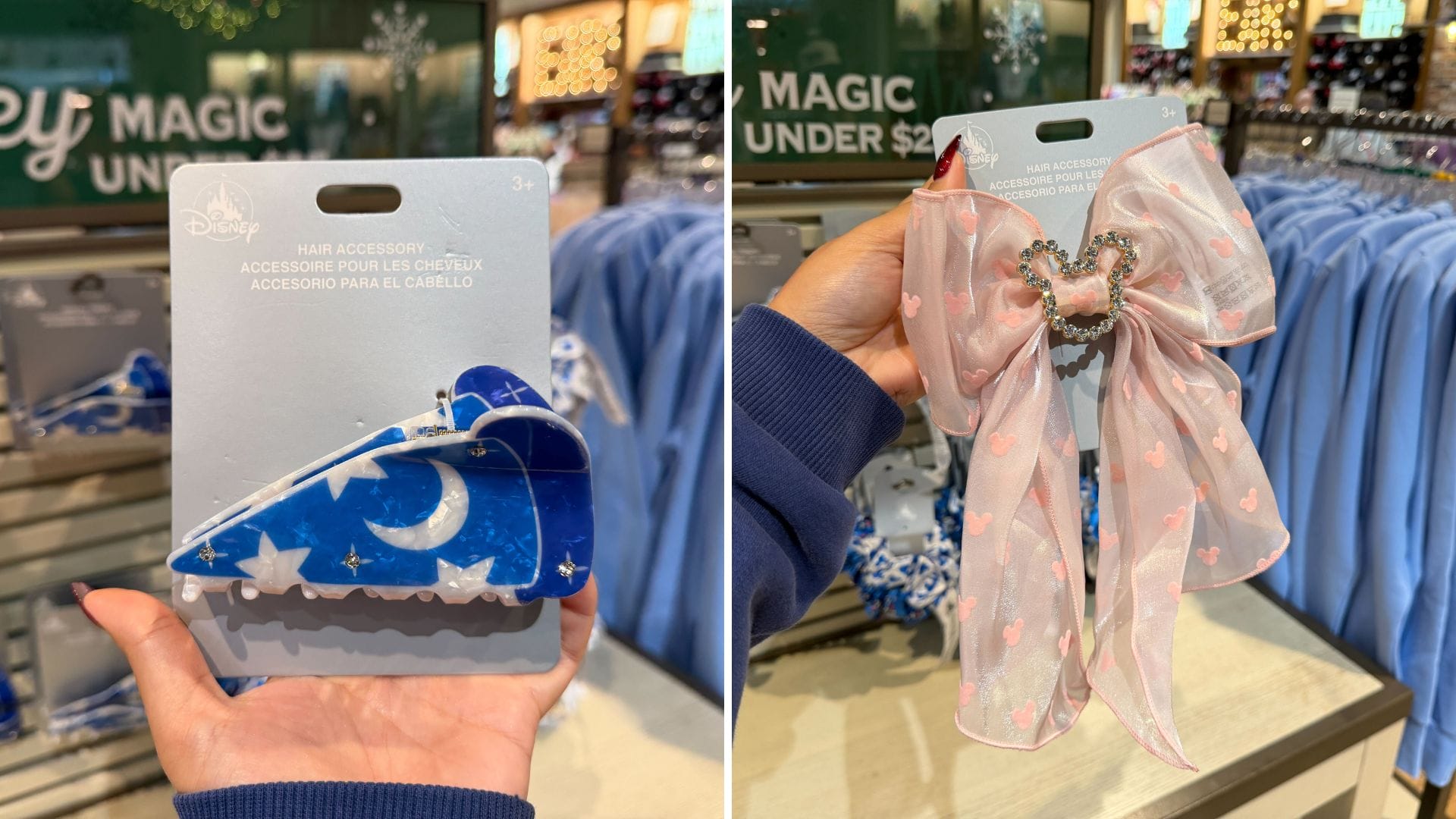 New Sorcerer Mickey Claw Clip & Pink Bow at Walt Disney World