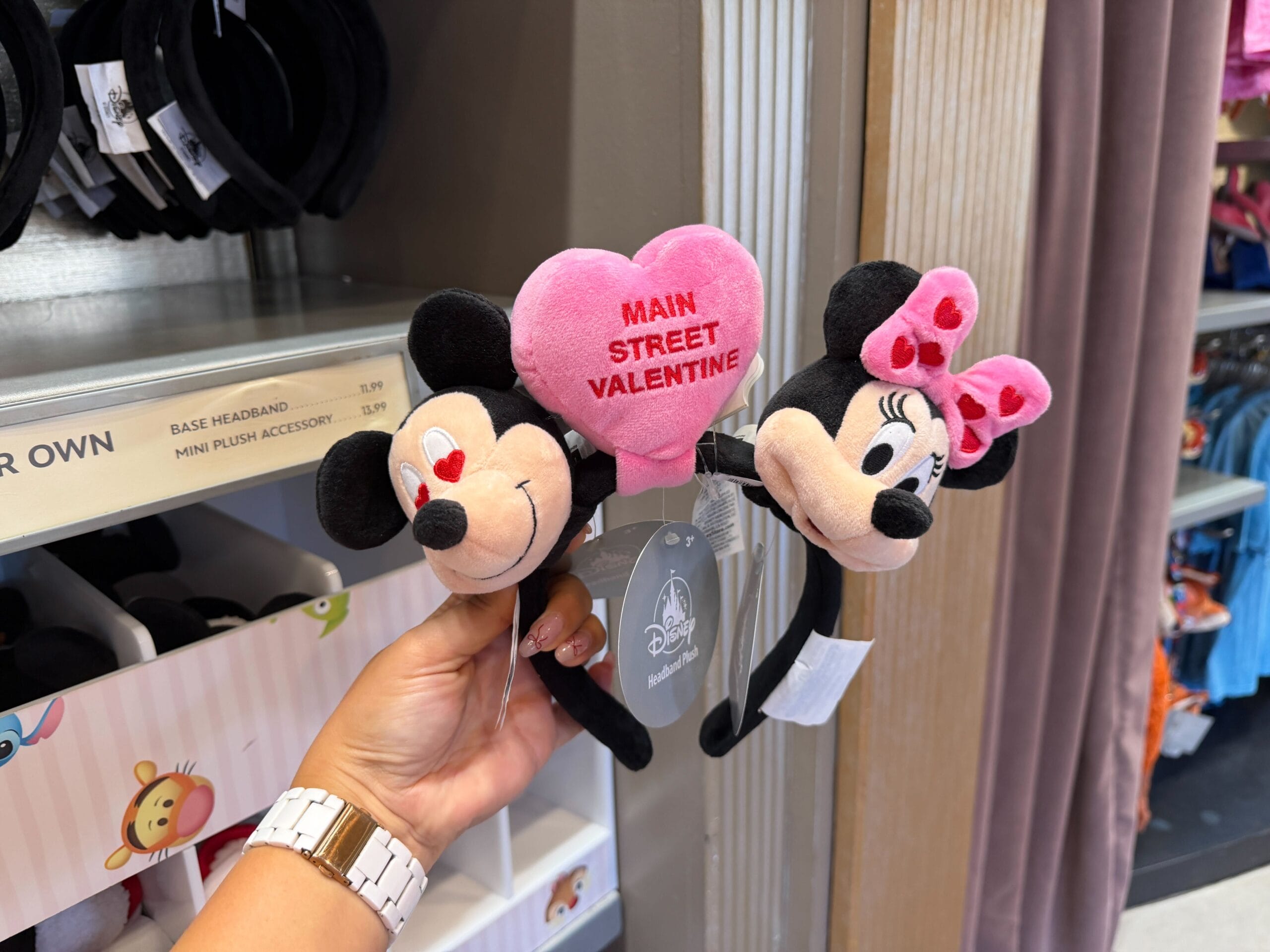 Valentine's Day Mickey, Minnie, and Candy Heart Headband Plush at Walt Disney World