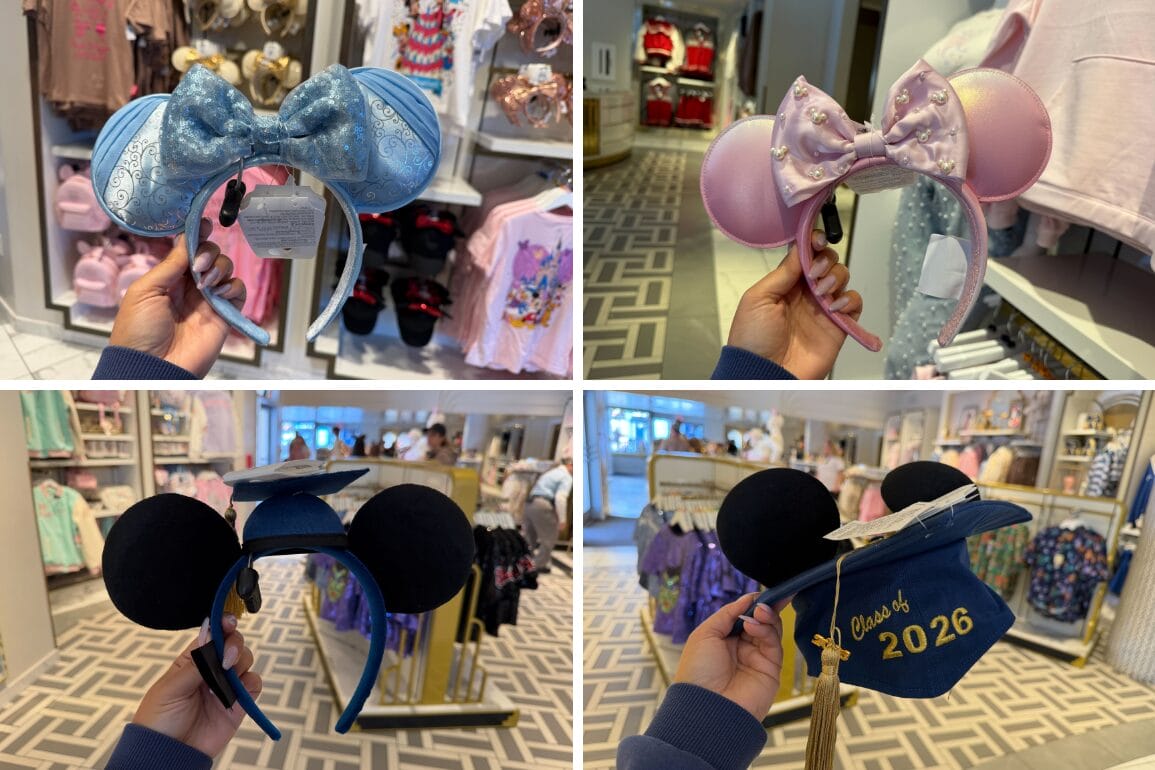 New Cinderella, pink pearled, and of 2026 ear hats now available at Walt Disney World.