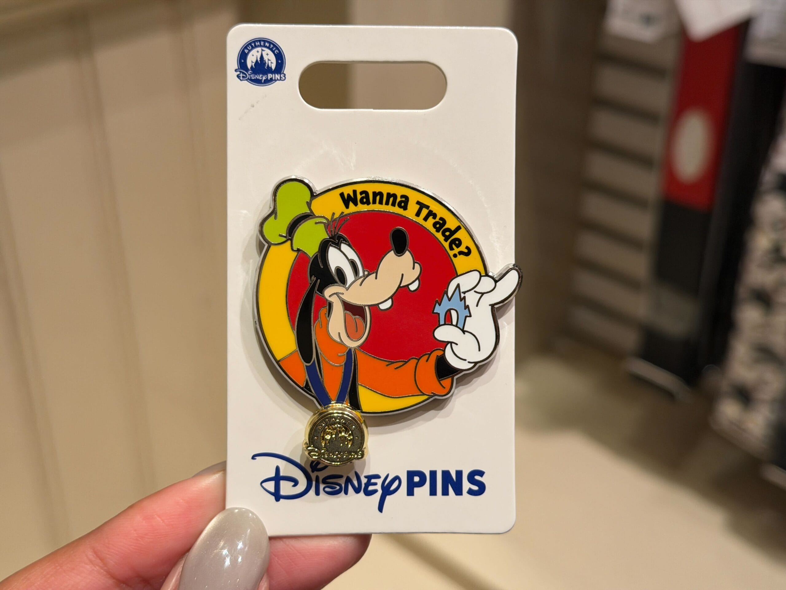 Goofy 'Wanna Trade?' Pin.