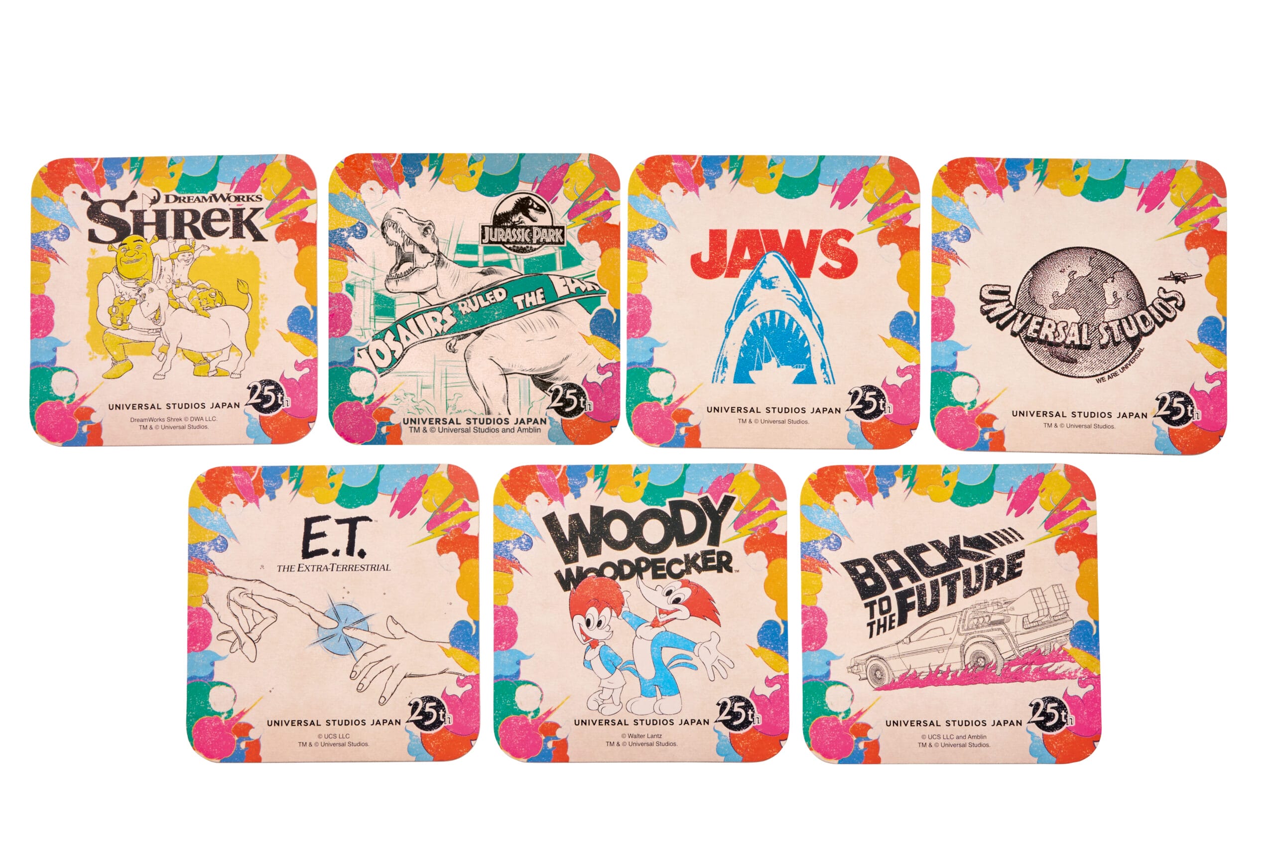 Coasters for the 25th anniversary of Universal Studios Japan.