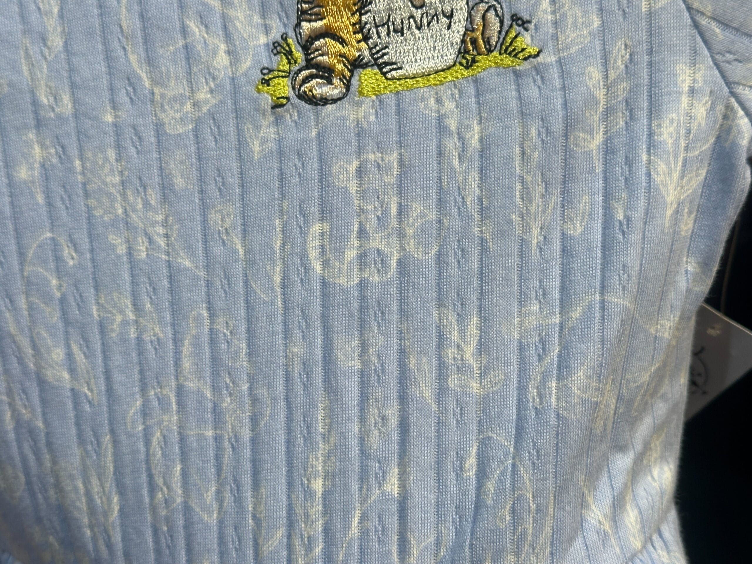 Close up of allover pattern on the youth Winnie the Pooh dress.