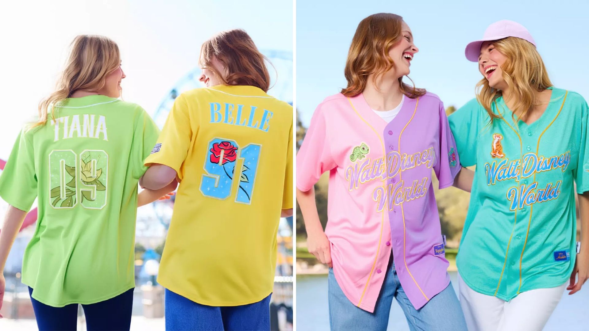 New Tiana, Rapunzel, Belle, and Jasmine Baseball Jerseys From Disney Store