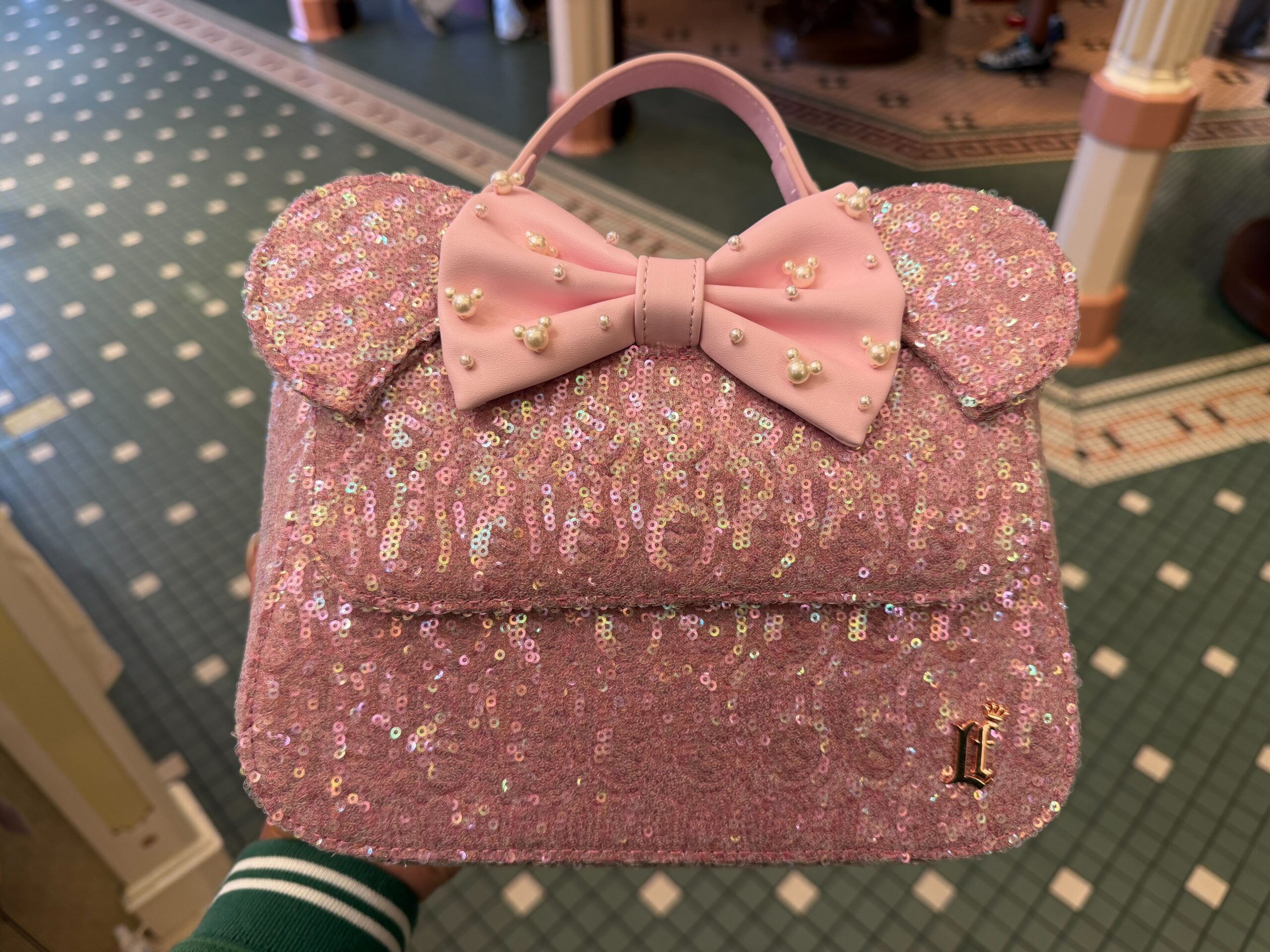 Pink Sequined Minnie Loungefly Purse at Disneyland