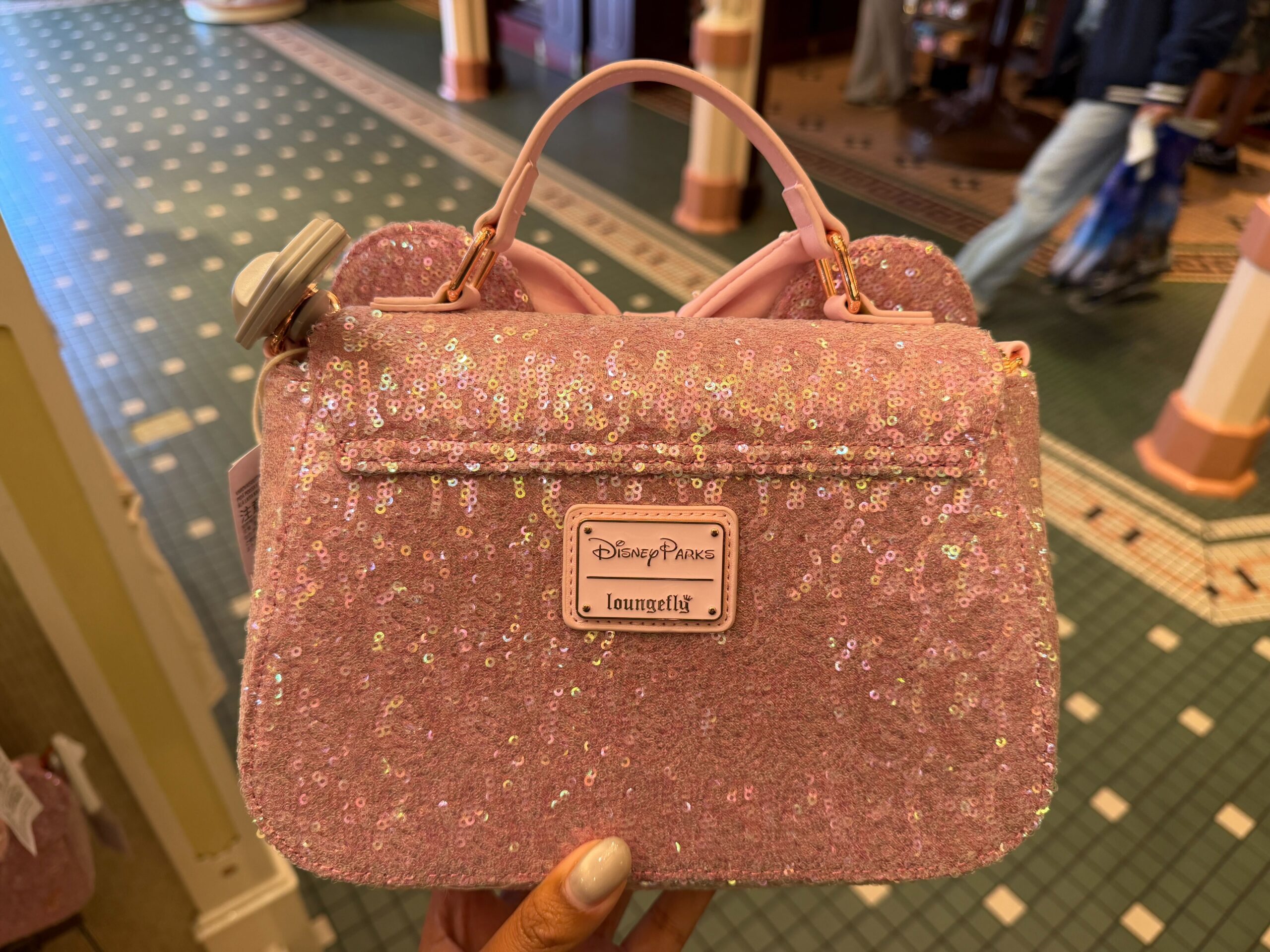 Pink Sequined Minnie Loungefly Purse at Disneyland