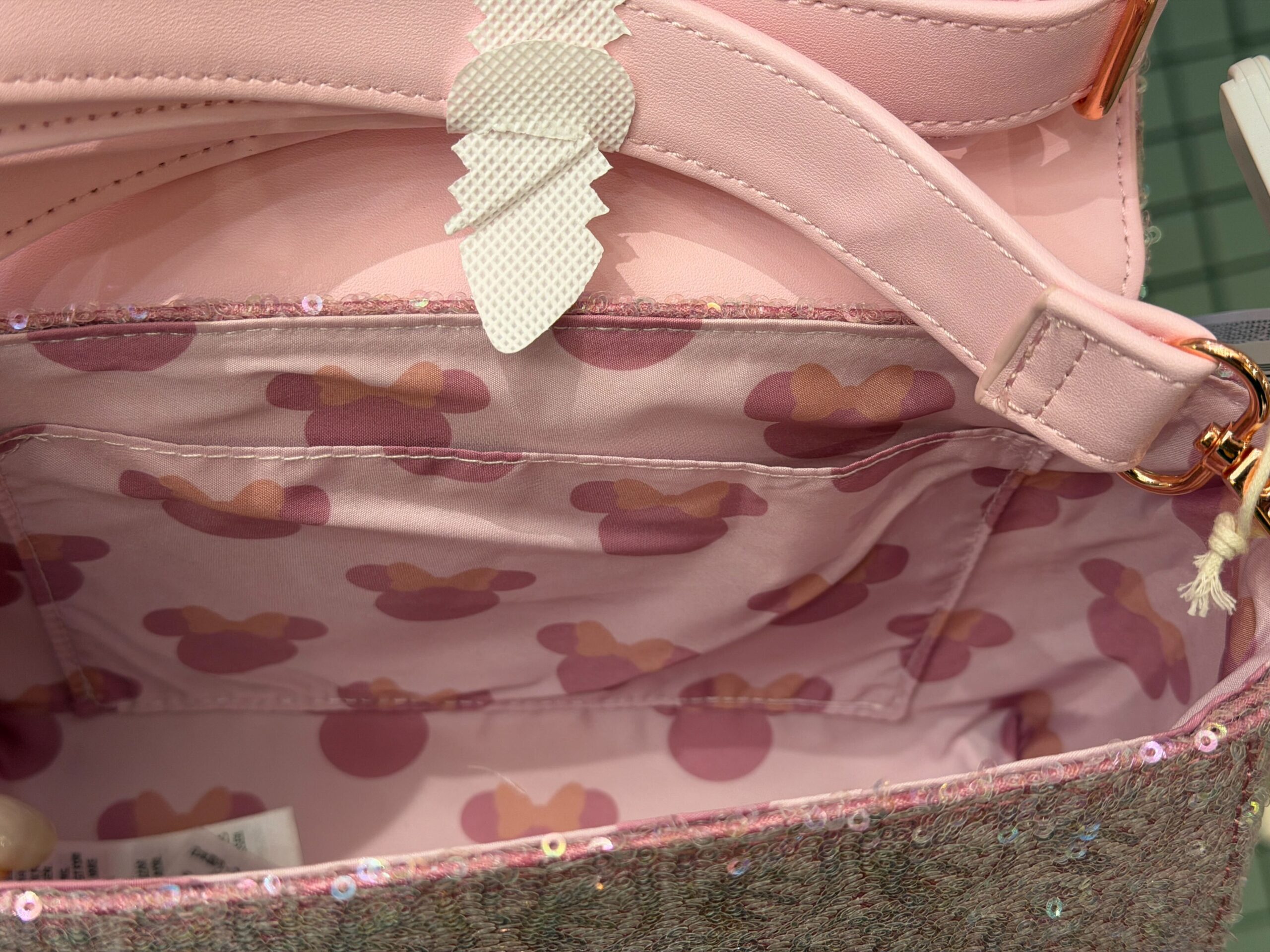 Pink Sequined Minnie Loungefly Purse at Disneyland